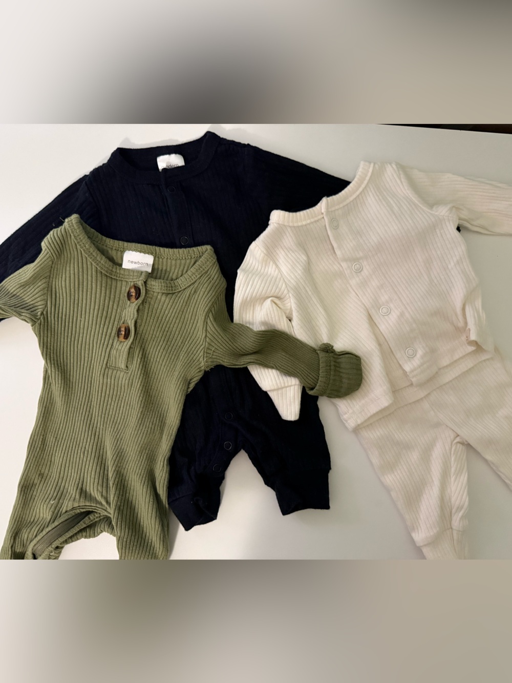 Ribbed Baby Clothes Set - Olive, Navy, Cream